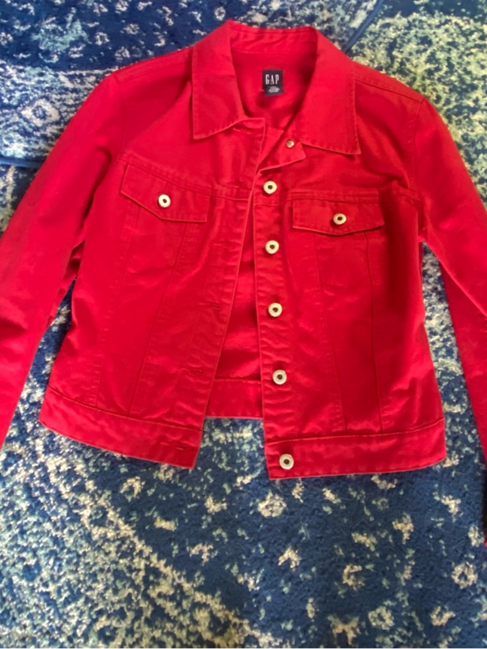 GAP Vibrant Red Cotton jean jacket size small - Picture 4 of 6